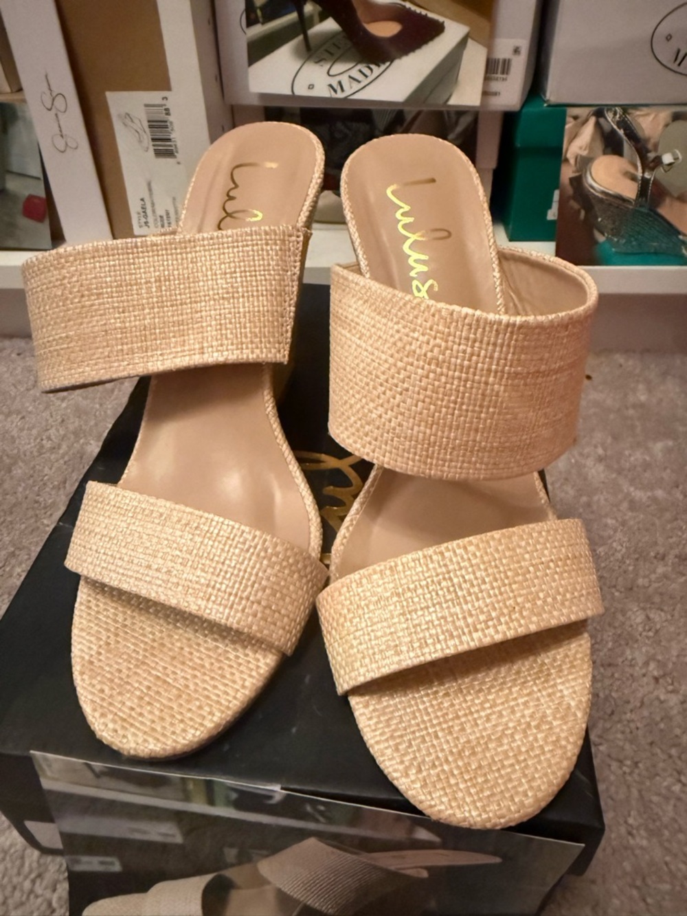 Lulu's Natural Woven Double-Strap Slide Mules